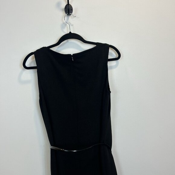 Calvin Klein Size 10 High Neck Modest Black Sheath Dress Belted Sleeveless - Picture 9 of 10